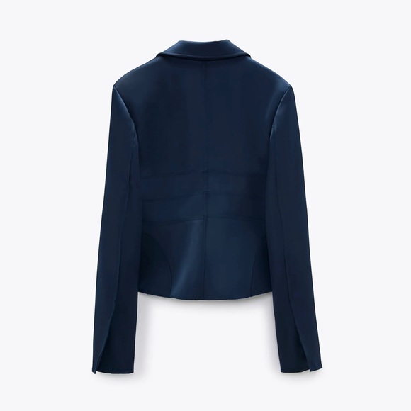 NWT ZARA LIMITED EDITION Navy Blue Satin Blazer - Picture 4 of 4
